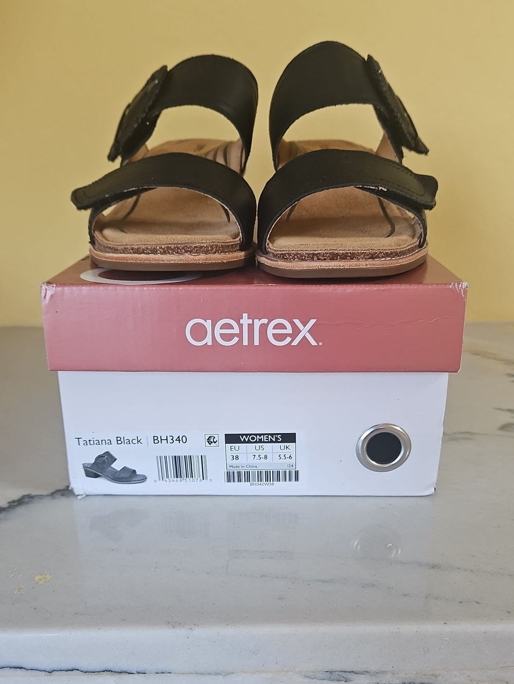 Aetrex Tatiana Black Adjustable Leather Sandals NWT